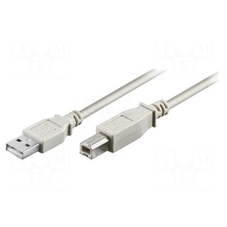 Cable | USB 2.0 | USB A plug,USB B plug | 1.8m | grey | Core: Cu