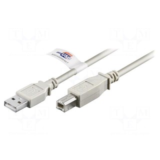 Cable | USB 2.0 | USB A plug,USB B plug | 3m | grey | Core: Cu | 480Mbps