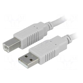 Cable | USB 2.0 | USB A plug,USB B plug | 3m | grey | Core: Cu