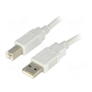 Cable | USB 2.0 | USB A plug,USB B plug | 5m | grey | Core: Cu