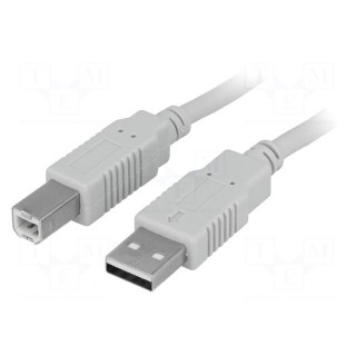 Cable | USB 2.0 | USB A plug,USB B plug | 5m | light grey