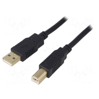 Cable | USB 2.0 | USB A plug,USB B plug | gold-plated | 1.8m | black