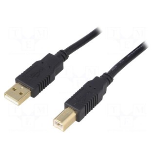 Cable | USB 2.0 | USB A plug,USB B plug | gold-plated | 5m | black