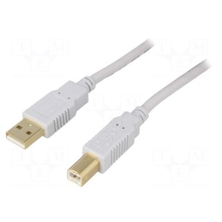 Cable | USB 2.0 | USB A plug,USB B plug | gold-plated | 1m | grey