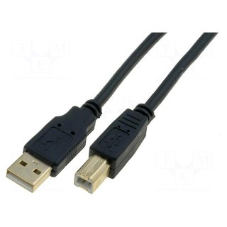 Cable | USB 2.0 | USB A plug,USB B plug | gold-plated | 3m | black | PVC