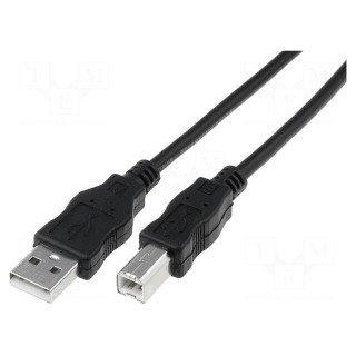 Cable | USB 2.0 | USB A plug,USB B plug | nickel plated | 1m | black