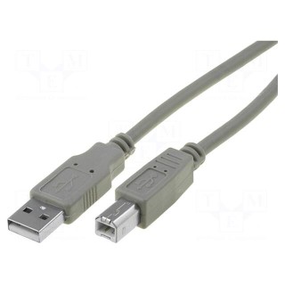 Cable | USB 2.0 | USB A plug,USB B plug | nickel plated | 3m | grey