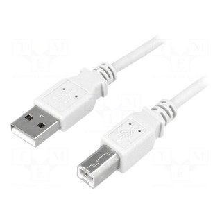 Cable | USB 2.0 | USB A plug,USB B plug | nickel plated | 5m | grey