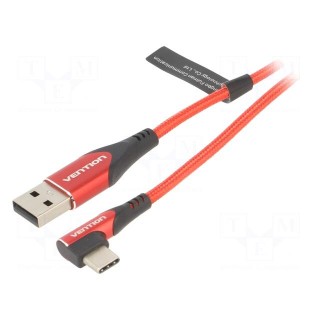 Cable | USB 2.0 | USB A plug,USB C angled plug | 1.5m | red | 480Mbps