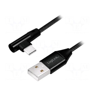 Cable | USB 2.0 | USB A plug,USB C angled plug | 1m | black | PVC