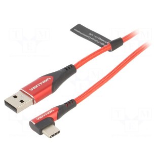 Cable | USB 2.0 | USB A plug,USB C angled plug | 2m | red | 480Mbps