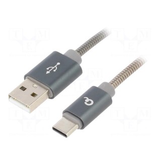 Cable | USB 2.0 | USB A plug,USB C plug | 1m | grey | 480Mbps | textile