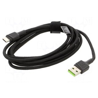 Cable | USB 2.0 | USB A plug,USB C plug | 2m | black | 480Mbps | textile