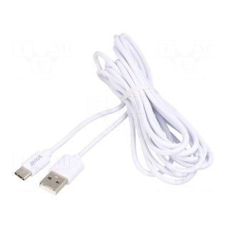 Cable | USB 2.0 | USB A plug,USB C plug | 3m | white | 480Mbps | 2A