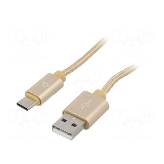 Cable | USB 2.0 | USB A plug,USB C plug | gold-plated | 1.8m | golden