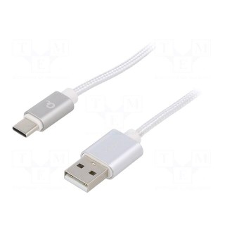 Cable | USB 2.0 | USB A plug,USB C plug | gold-plated | 1.8m | silver