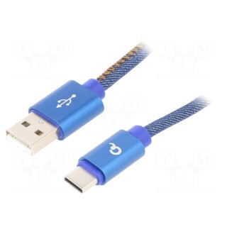 Cable | USB 2.0 | USB A plug,USB C plug | gold-plated | 1m | blue