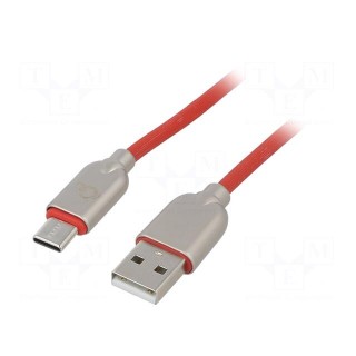Cable | USB 2.0 | USB A plug,USB C plug | gold-plated | 1m | red