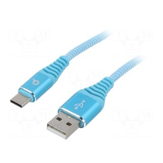 Cable | USB 2.0 | USB A plug,USB C plug | gold-plated | 1m | turquoise