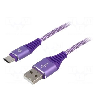 Cable | USB 2.0 | USB A plug,USB C plug | gold-plated | 1m | violet