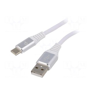 Cable | USB 2.0 | USB A plug,USB C plug | gold-plated | 1m | white