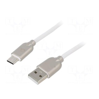 Cable | USB 2.0 | USB A plug,USB C plug | gold-plated | 1m | white