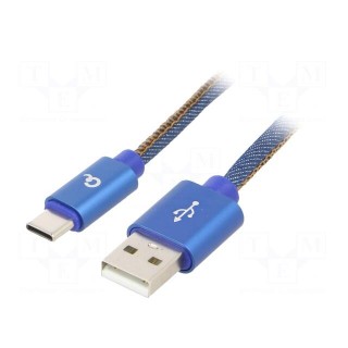Cable | USB 2.0 | USB A plug,USB C plug | gold-plated | 2m | blue