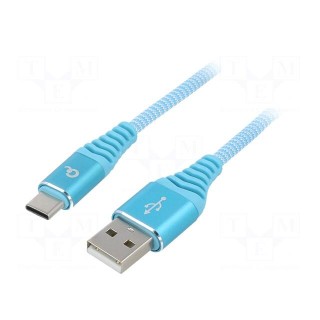 Cable | USB 2.0 | USB A plug,USB C plug | gold-plated | 2m | turquoise