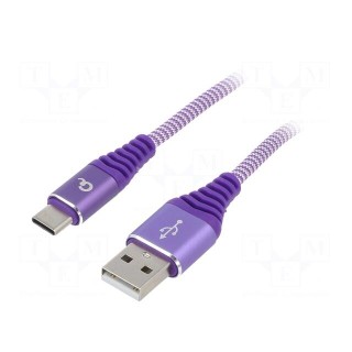 Cable | USB 2.0 | USB A plug,USB C plug | gold-plated | 2m | violet
