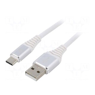 Cable | USB 2.0 | USB A plug,USB C plug | gold-plated | 2m | white