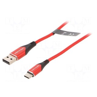 Cable | USB 2.0 | USB A plug,USB C plug | nickel plated | 1.5m | red