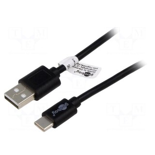 Cable | USB 2.0 | USB A plug,USB C plug | nickel plated | 1.8m | black