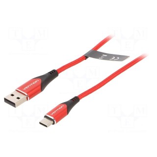 Cable | USB 2.0 | USB A plug,USB C plug | nickel plated | 1m | red