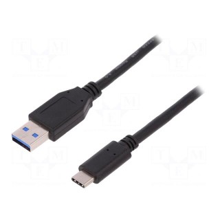 Cable | USB 3.0 | USB A plug,USB C plug | nickel plated | 1m | black