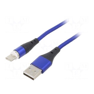 Cable | USB 2.0 | USB A plug,USB C plug | nickel plated | 1m | blue