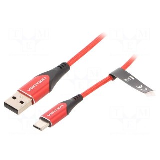 Cable | USB 2.0 | USB A plug,USB C plug | nickel plated | 2m | red