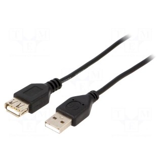 Cable | USB 2.0 | USB A socket,USB A plug | 0.75m | black | PVC