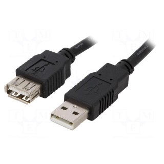 Cable | USB 2.0 | USB A socket,USB A plug | 5m | black | Core: CCA