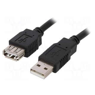 Cable | USB 2.0 | USB A socket,USB A plug | 3m | black | Core: Cu