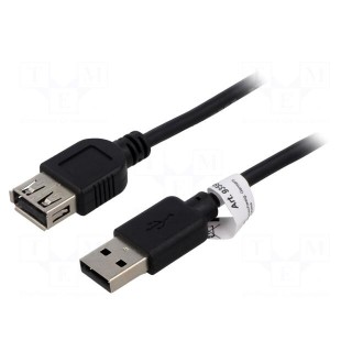Cable | USB 2.0 | USB A socket,USB A plug | 3m | black | Core: Cu | PVC