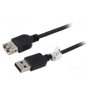 Cable | USB 2.0 | USB A socket,USB A plug | 5m | black | Core: Cu | PVC