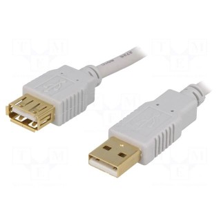 Cable | USB 2.0 | USB A socket,USB A plug | gold-plated | 5m | grey