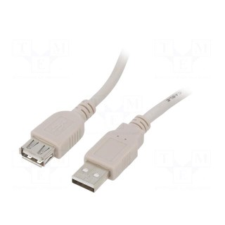 Cable | USB 2.0 | USB A socket,USB A plug | gold-plated | 3m | beige
