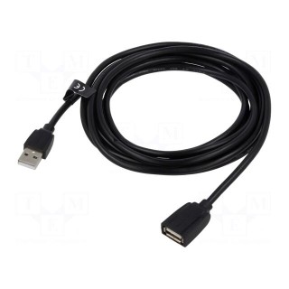 Cable | USB 3.0 | USB A socket,USB A plug | nickel plated | 3m | black
