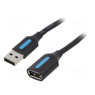 Cable | USB 2.0 | USB A socket,USB A plug | nickel plated | 2m | black