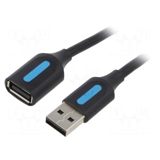 Cable | USB 2.0 | USB A socket,USB A plug | nickel plated | 3m | black