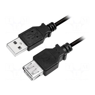 Cable | USB 2.0 | USB A socket,USB A plug | nickel plated | 5m | black