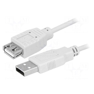 Cable | USB 2.0 | USB A socket,USB A plug | nickel plated | 3m | grey