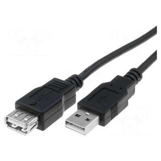 Cable | USB 2.0 | USB A socket,USB A plug | nickel plated | 5m | black