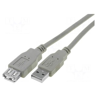 Cable | USB 2.0 | USB A socket,USB A plug | nickel plated | 3m | grey